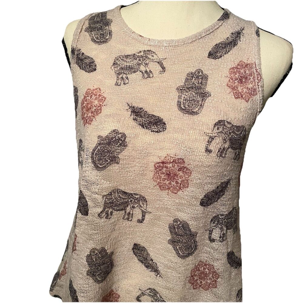 Ginger G Elephant Hamsa Knit Tank Top M Boho Hippie Lightweight Flowy Sleeveless